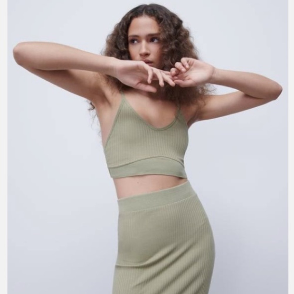 Zara green ribbed set